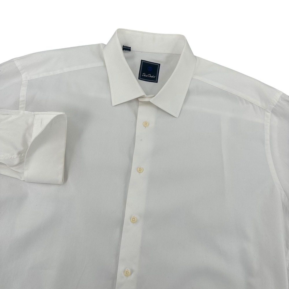 David Donahue Mens White Textured Dress Shirt 18 34/35 Cotton Spread Collar flaw